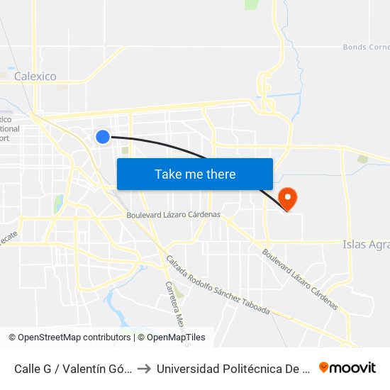 Calle G / Valentín Gómez Farias to Universidad Politécnica De Baja California map