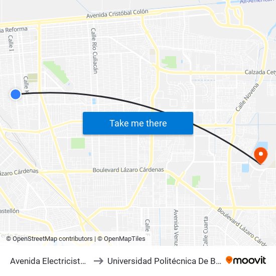 Avenida Electricistas / Calle I to Universidad Politécnica De Baja California map