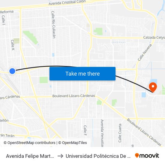 Avenida Felipe Martell / Calle J to Universidad Politécnica De Baja California map
