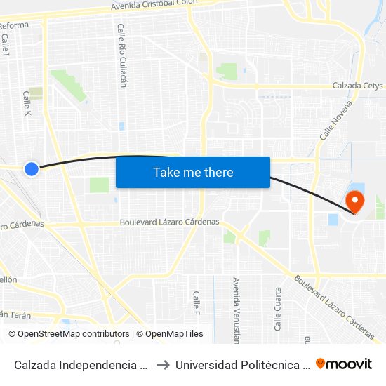 Calzada Independencia / Naripeo Cardone to Universidad Politécnica De Baja California map