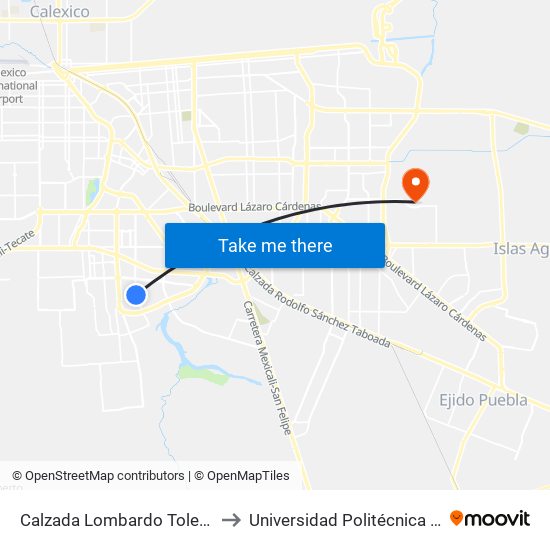 Calzada Lombardo Toledano / Futbolistas to Universidad Politécnica De Baja California map