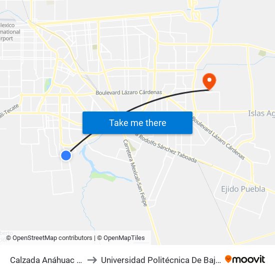 Calzada Anáhuac / Torino to Universidad Politécnica De Baja California map