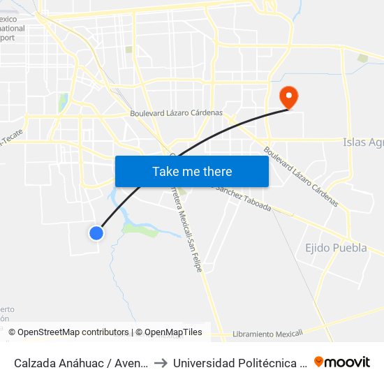 Calzada Anáhuac / Avenida Prado Del Rey to Universidad Politécnica De Baja California map
