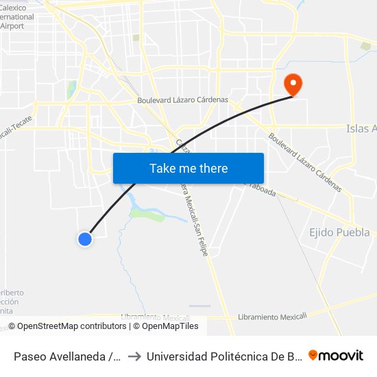 Paseo Avellaneda / Mascardi to Universidad Politécnica De Baja California map