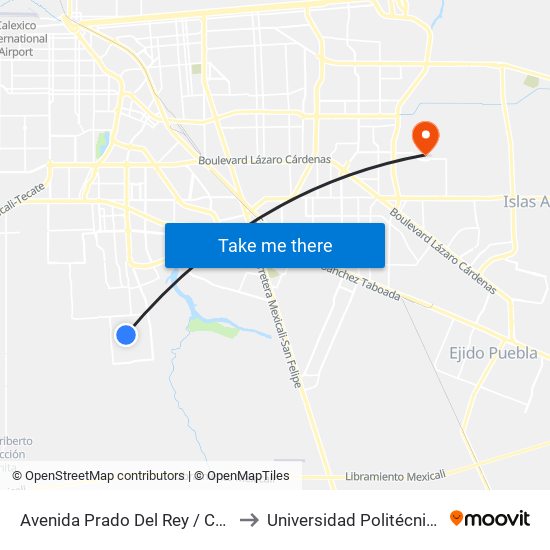 Avenida Prado Del Rey / Calzada De Los Monarcas to Universidad Politécnica De Baja California map