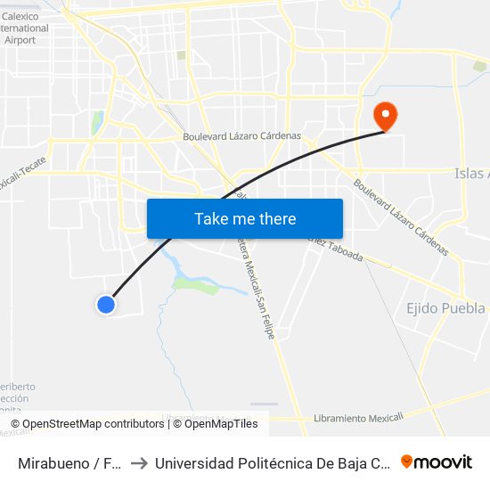 Mirabueno / Ferrol to Universidad Politécnica De Baja California map