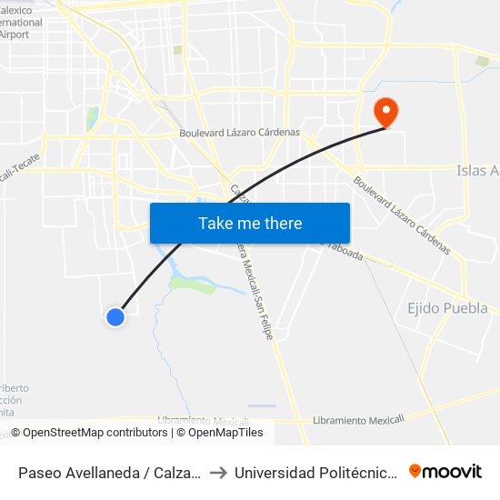 Paseo Avellaneda / Calzada De Los Monarcas to Universidad Politécnica De Baja California map