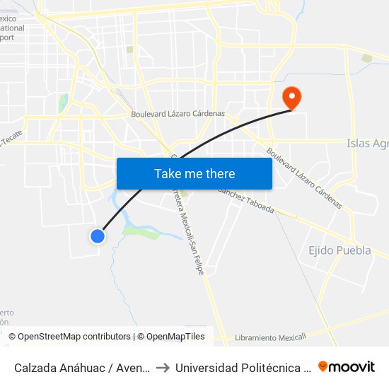 Calzada Anáhuac / Avenida Prado Del Rey to Universidad Politécnica De Baja California map
