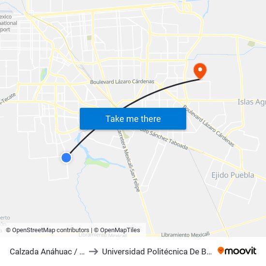 Calzada Anáhuac / Briviesca to Universidad Politécnica De Baja California map