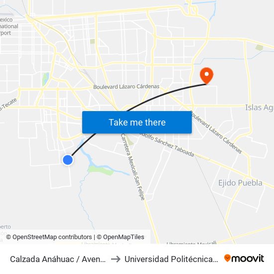 Calzada Anáhuac / Avenida Arenas Del Rey to Universidad Politécnica De Baja California map