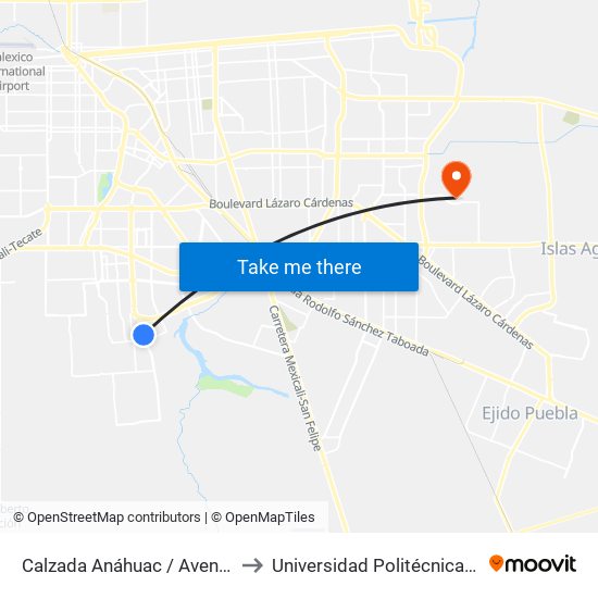 Calzada Anáhuac / Avenida Monte Castelo to Universidad Politécnica De Baja California map