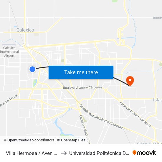 Villa Hermosa / Avenida Tamaulipas to Universidad Politécnica De Baja California map