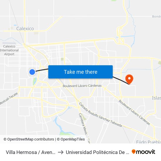 Villa Hermosa / Avenida Tlaxcala to Universidad Politécnica De Baja California map