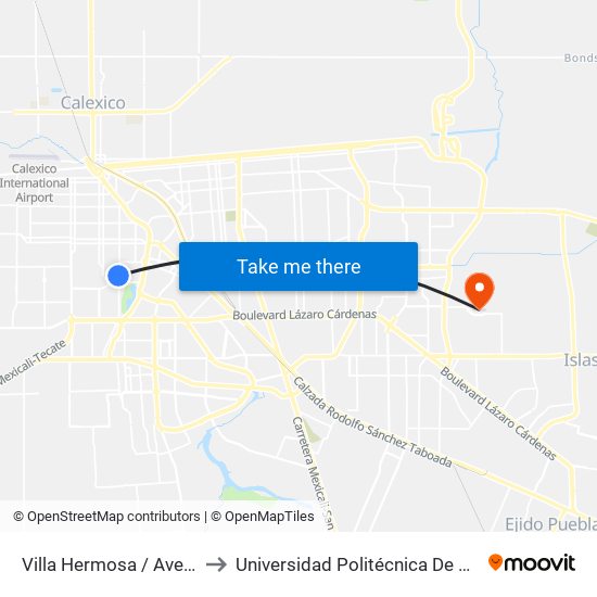 Villa Hermosa / Avenida Ixtlán to Universidad Politécnica De Baja California map