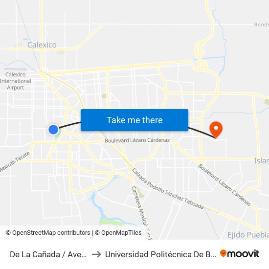 De La Cañada / Avenida Cima to Universidad Politécnica De Baja California map