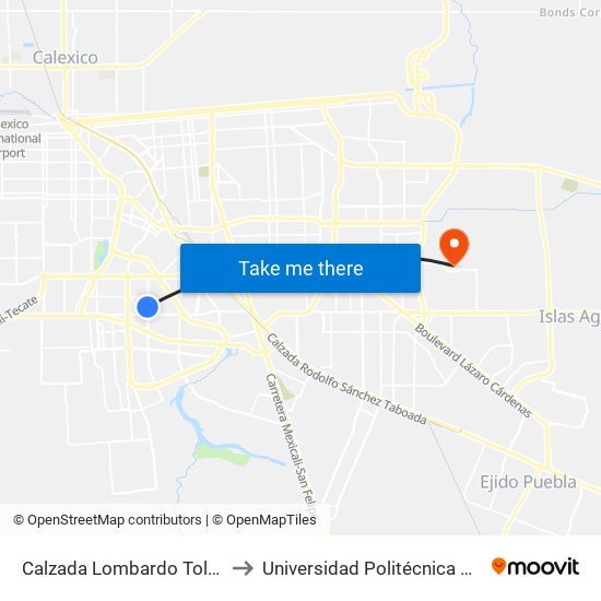 Calzada Lombardo Toledano / Gerona to Universidad Politécnica De Baja California map