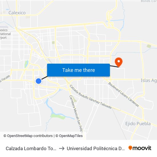 Calzada Lombardo Toledano / Soria to Universidad Politécnica De Baja California map