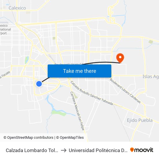 Calzada Lombardo Toledano / Coapa to Universidad Politécnica De Baja California map