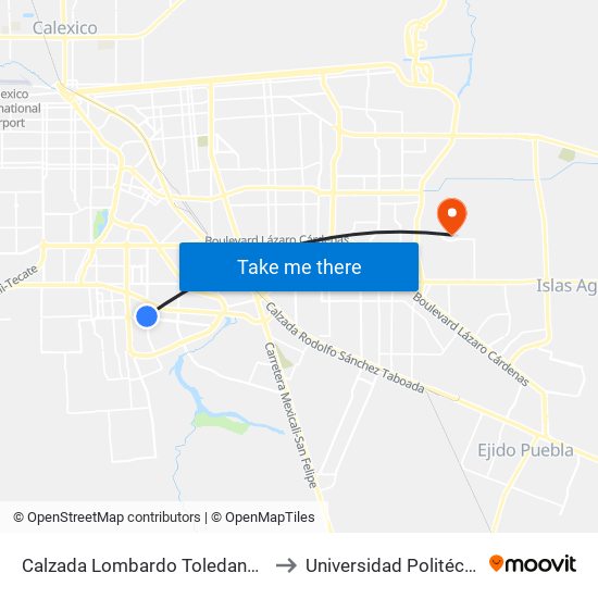 Calzada Lombardo Toledano / Calzada Laguna Xochimilco to Universidad Politécnica De Baja California map