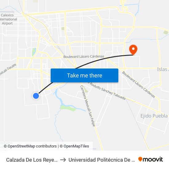 Calzada De Los Reyes / Primera to Universidad Politécnica De Baja California map