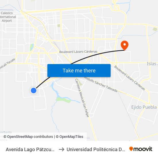Avenida Lago Pátzcuaro / Segunda to Universidad Politécnica De Baja California map
