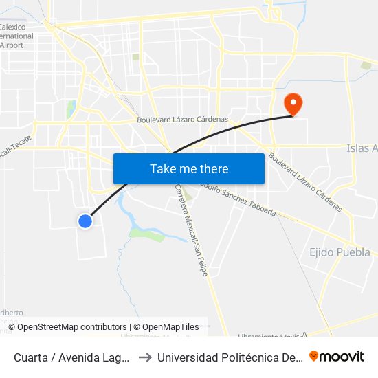 Cuarta / Avenida Lago Montebello to Universidad Politécnica De Baja California map