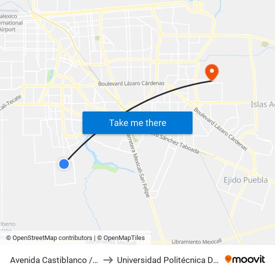 Avenida Castiblanco / Pinos Puente to Universidad Politécnica De Baja California map