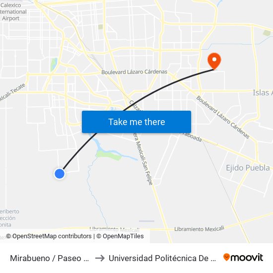 Mirabueno / Paseo Avellaneda to Universidad Politécnica De Baja California map