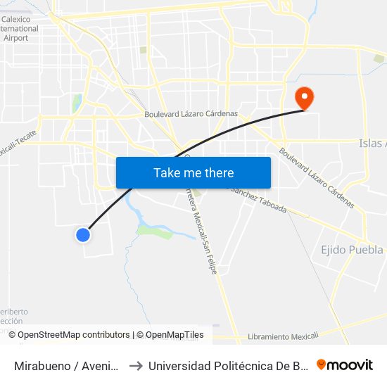 Mirabueno / Avenida Berreo to Universidad Politécnica De Baja California map