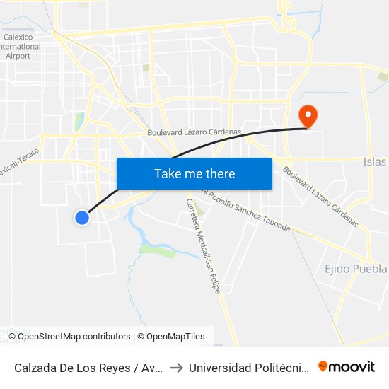 Calzada De Los Reyes / Avenida Montes De Toledo to Universidad Politécnica De Baja California map