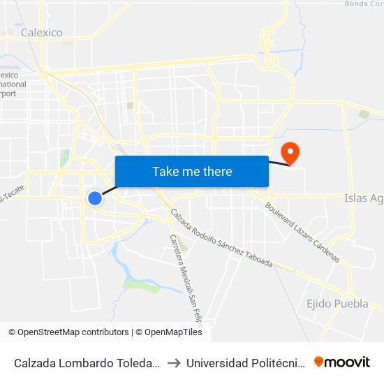 Calzada Lombardo Toledano / Avenida José Rubio to Universidad Politécnica De Baja California map