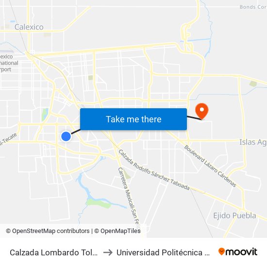 Calzada Lombardo Toledano / Burgos to Universidad Politécnica De Baja California map