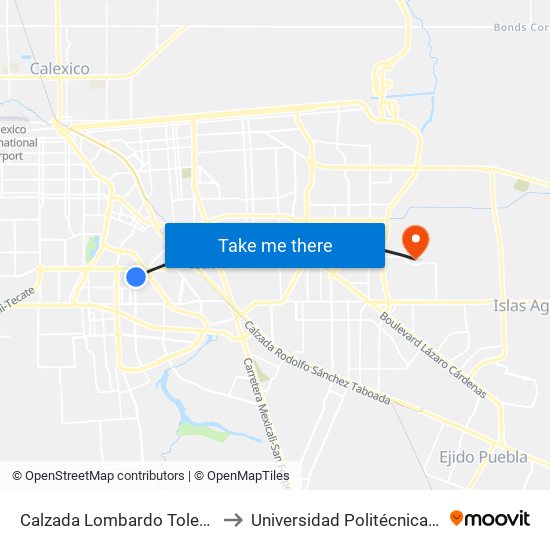 Calzada Lombardo Toledano / Encantadas to Universidad Politécnica De Baja California map