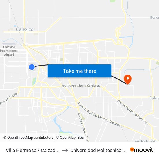 Villa Hermosa / Calzada Independencia to Universidad Politécnica De Baja California map