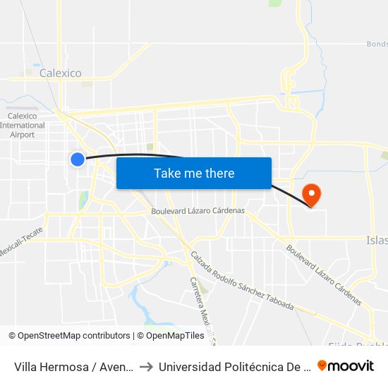 Villa Hermosa / Avenida Yucatán to Universidad Politécnica De Baja California map