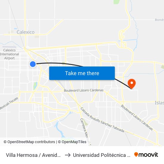 Villa Hermosa / Avenida San Luis Potosí to Universidad Politécnica De Baja California map