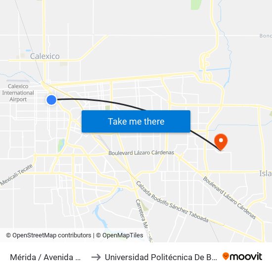 Mérida / Avenida Michoacán to Universidad Politécnica De Baja California map