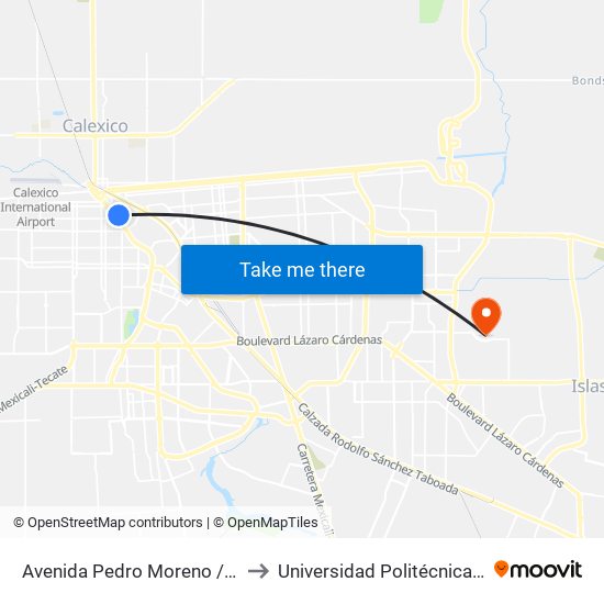 Avenida Pedro Moreno / Manuel Altamirano to Universidad Politécnica De Baja California map