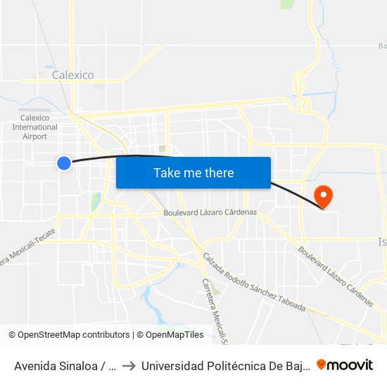 Avenida Sinaloa / Morelia to Universidad Politécnica De Baja California map