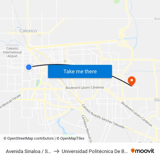 Avenida Sinaloa / Santa Cruz to Universidad Politécnica De Baja California map