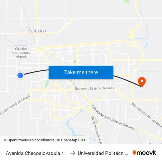 Avenida Checoslovaquia / Boulevard Luis Álvarez to Universidad Politécnica De Baja California map