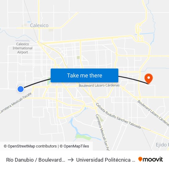 Río Danubio / Boulevard Lázaro Cárdenas to Universidad Politécnica De Baja California map