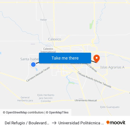 Del Refugio / Boulevard Lázaro Cárdenas to Universidad Politécnica De Baja California map