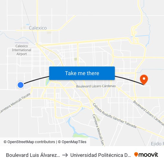 Boulevard Luis Álvarez / Veterinarios to Universidad Politécnica De Baja California map