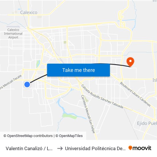 Valentín Canalizó / Los Coroneles to Universidad Politécnica De Baja California map