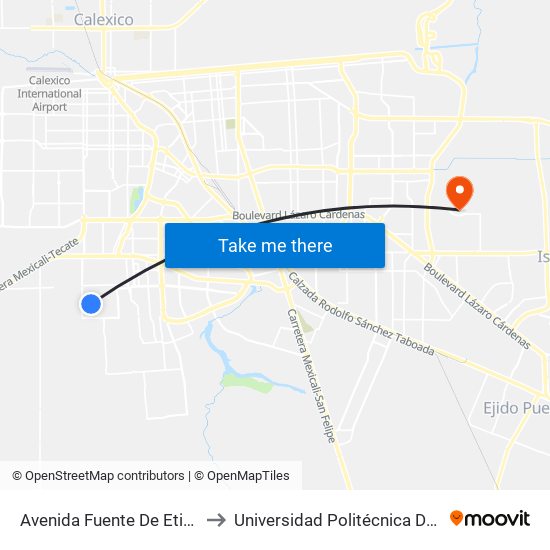 Avenida Fuente De Etiopía / Justicia to Universidad Politécnica De Baja California map