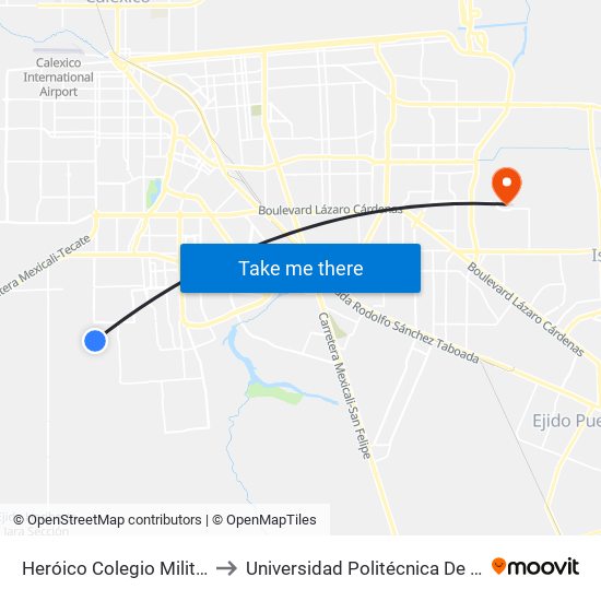 Heróico Colegio Militar / Raboso to Universidad Politécnica De Baja California map