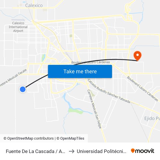 Fuente De La Cascada / Avenida Fuente De Diana to Universidad Politécnica De Baja California map