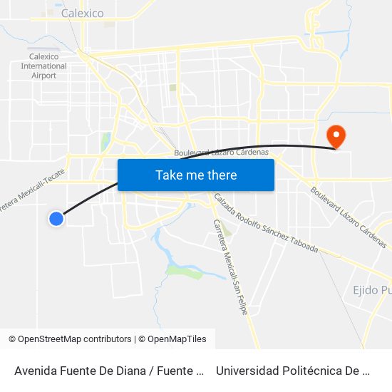 Avenida Fuente De Diana / Fuente De La Emperatriz to Universidad Politécnica De Baja California map