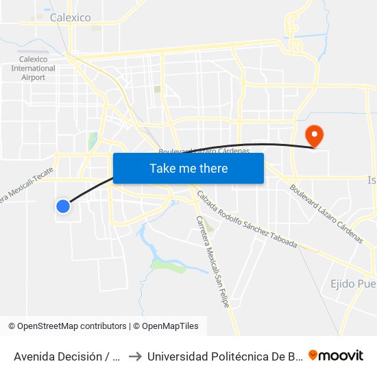 Avenida Decisión / Seguridad to Universidad Politécnica De Baja California map